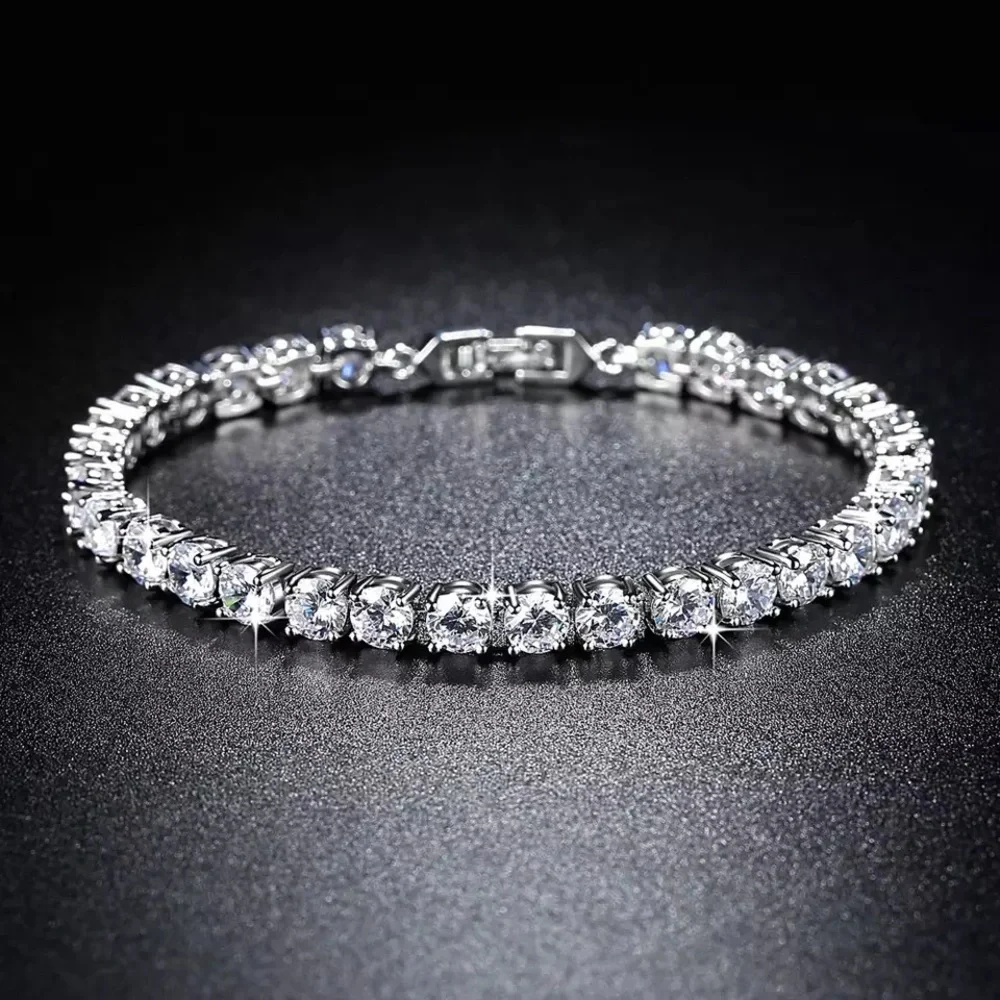 3-5mm Silver Full Drill Fine Tennis Bracelet